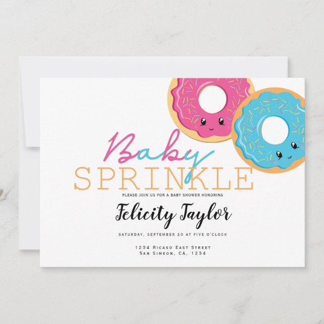 Anuncio Donut Sprinkle Baby Shower Blue Pink Twins (Anverso)