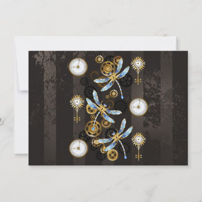 Anuncio Dragoniscos de Steampunk sobre fondo rayado marrón (Anverso)