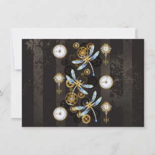 Anuncio Dragoniscos de Steampunk sobre fondo rayado marrón