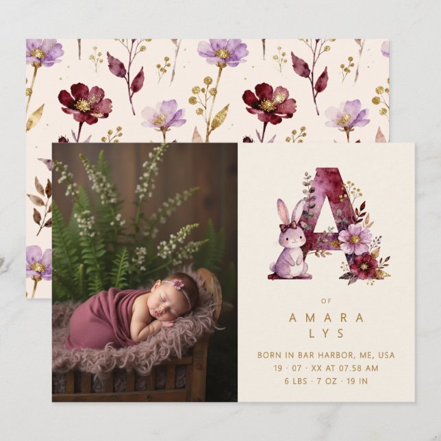 Anuncio Dreamy Bunny A Initial Gold Glitter Newborn (Anverso / Reverso)