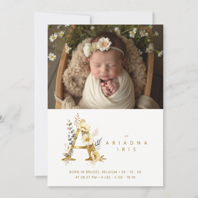 Anuncio Dreamy Floral A Initial Gold Glitter Newborn (Anverso)