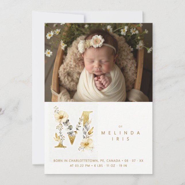 Anuncio Dreamy Floral M Initial Gold Glitter Newborn (Anverso)