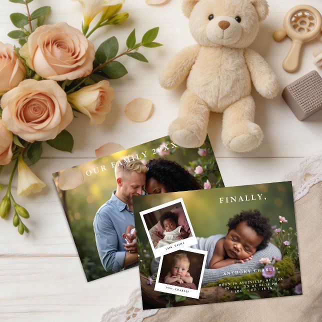 Anuncio Dreamy Photo Collage Love Story Newborn  (Dreamy Photo Collage Love Story Newborn Announcement Card Design. )