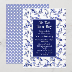 Anuncio Ducha de bebé de Koi azul y blanco