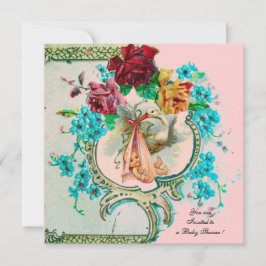 ANUNCIO DUCHA DE BEBÉ NIÑA CON ROSAS Y FLORES ROSADAS