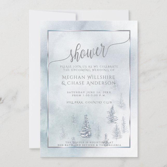 Anuncio Ducha de pareja | Silver Blue Winter Wonderland (Anverso)