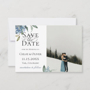 Anuncio Dusty Blue Botanical Photo Save The Date