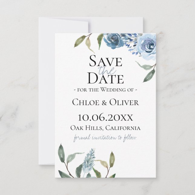 Anuncio Dusty Blue Botanical Save The Date (Anverso)