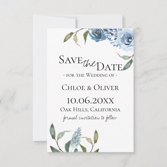 Anuncio Dusty Blue Botanical Save The Date (Anverso)