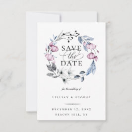 Anuncio Dusty Blue Mauve Botanical Save The Date