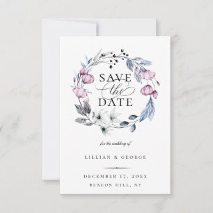 Anuncio Dusty Blue Mauve Botanical Save The Date