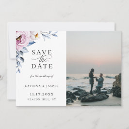 Anuncio Dusty Blue Mauve Floral Photo Save the Date