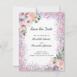Anuncio Dusty Purple Peach Floral QR Código Guardar fecha