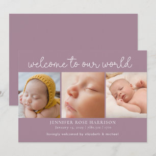 Anuncio Dusty Purple Welcome Collage de fotos Nacimiento