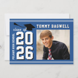 Anuncio e invitación azul de graduado de LETTERMAN