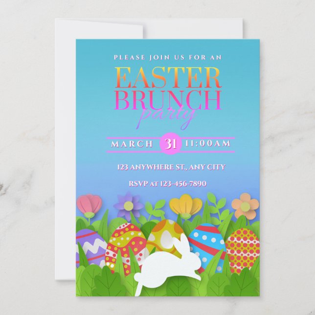 Anuncio Easter Brunch Party – Colorful Bunny & Eggs (Anverso)