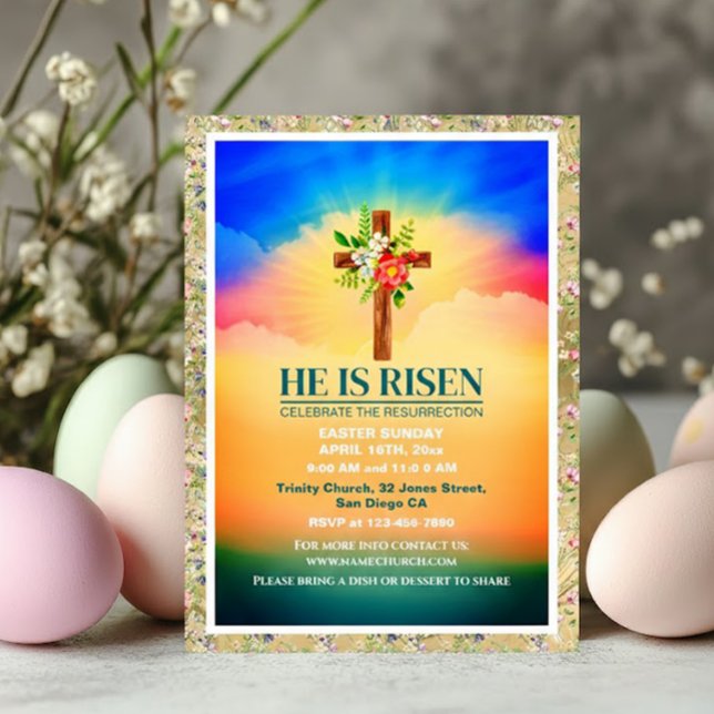 Anuncio EASTER He Is Risen CHURCH SERVICES Customized (Subido por el creador)