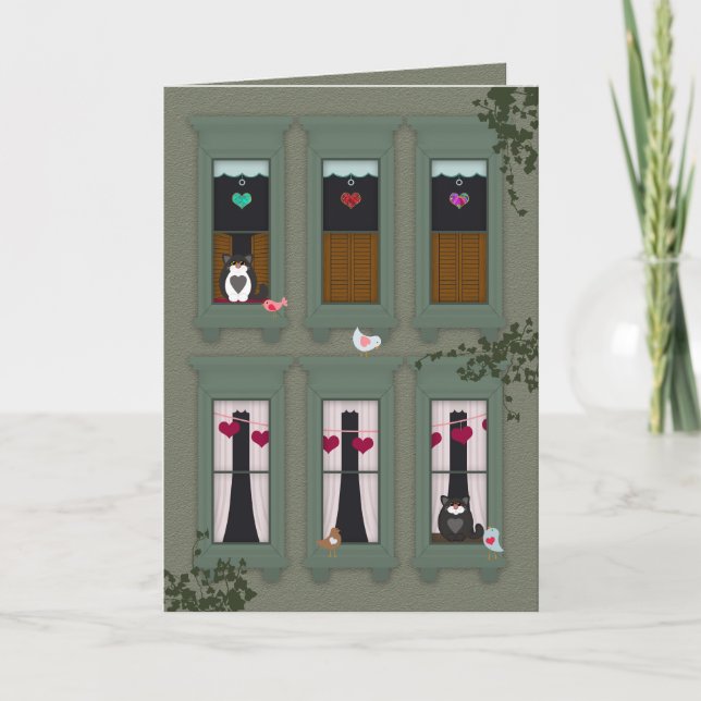 Anuncio El día de San Valentín Brownstone Windows Fat Cats (Anverso)
