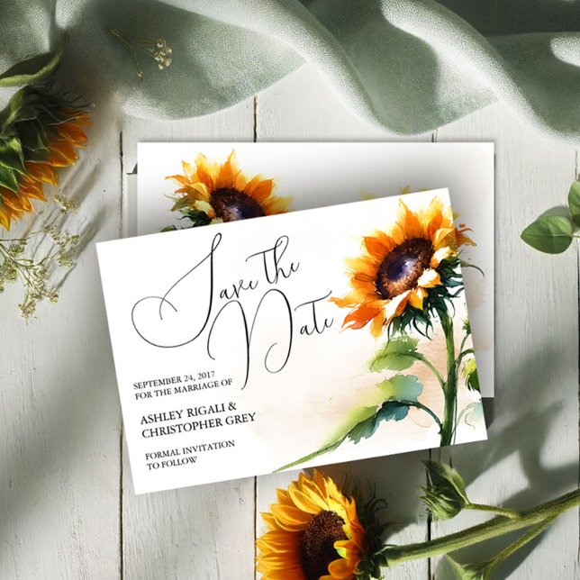 Anuncio El Girasol Rústico Salva La Postcarta De La Fecha (Rustic wedding sunflower save the date cards by VG Invites)