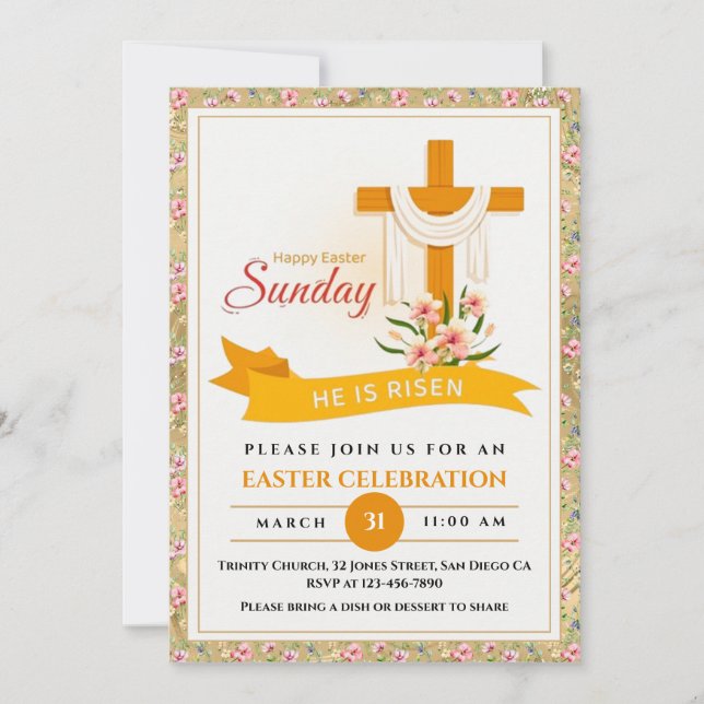 Anuncio Él ha resucitado Cruz de Pascua, Flores, Pascua el (Anverso)
