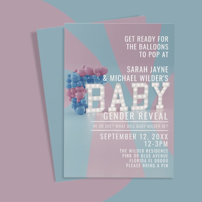 Anuncio El hombre o la mujer rosa y azul revelan la invita (Pink and Blue Gender Reveal Baby Shower Invitation. Just add your party details)