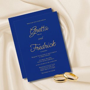 Anuncio Elegancia eterna Boda del guión real azul dorado