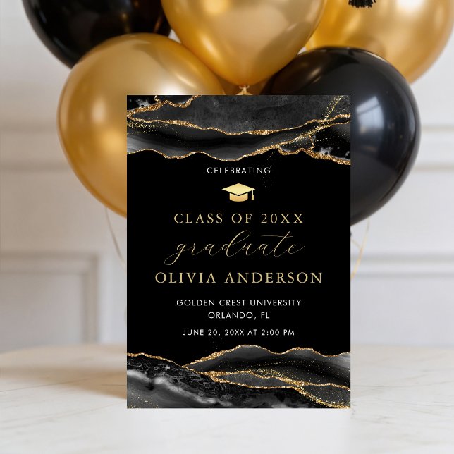 Anuncio Elegant and Modern Black & Gold Graduation (Modern Black and Gold Graduation announcement invitation)