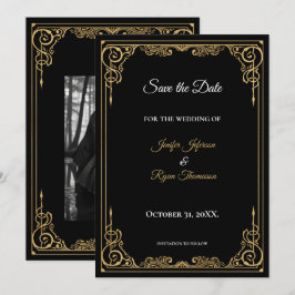 Anuncio Elegant black and gold wedding save the date