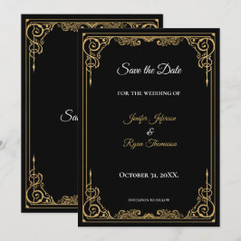 Anuncio Elegant black and gold wedding save the date