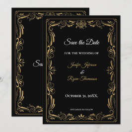 Anuncio Elegant black and gold wedding save the date
