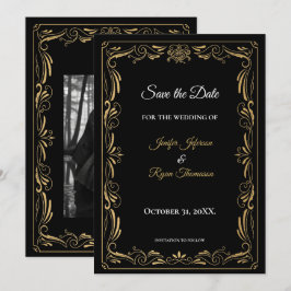 Anuncio Elegant black and gold wedding save the date
