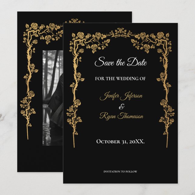 Anuncio Elegant black and gold wedding save the date (Anverso / Reverso)