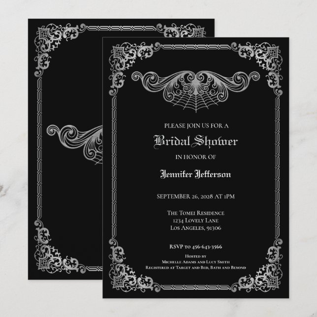 Anuncio Elegant black and white Gothic Bridal Shower (Anverso / Reverso)