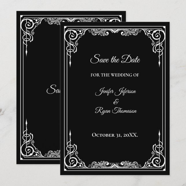 Anuncio Elegant black and white wedding save the date (Anverso / Reverso)