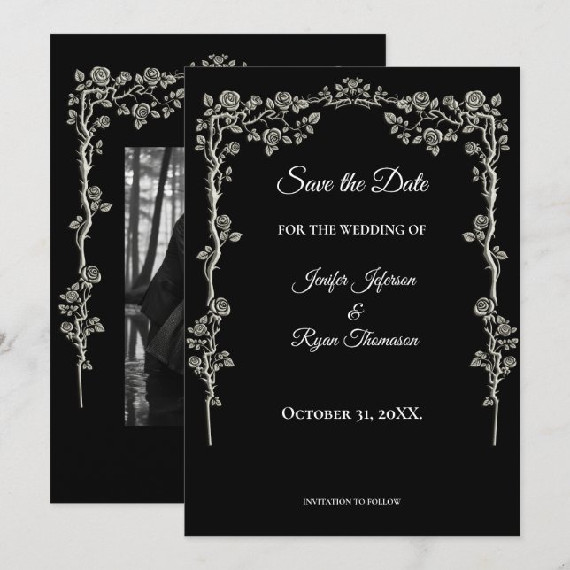 Anuncio Elegant black and white wedding save the date (Anverso / Reverso)
