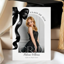 Elegant Black Bow Graduation Announcement