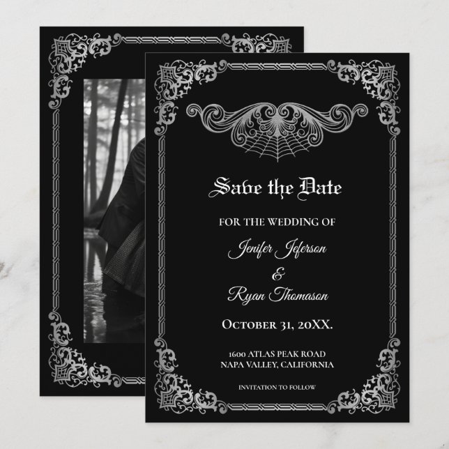 Anuncio Elegant black Gothic wedding save the date (Anverso / Reverso)