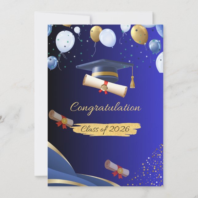 Anuncio Elegant Blue and Gold Graduation Congratulations C (Anverso)