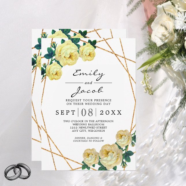 Anuncio Elegant Gold Glitter Geometric Yellow Floral Wed (Subido por el creador)