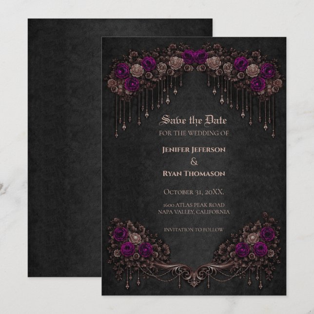 Anuncio Elegant Gothic wedding save the date invitation (Anverso / Reverso)