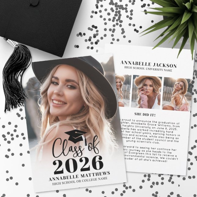 Anuncio Elegant Graduate Simple Photo Collage Graduation (Elegant Graduate Simple Photo Collage Graduation Announcement)