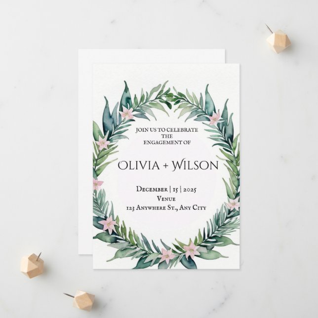 Anuncio Elegant Green Botanical Engagement Invitation (Anverso/Reverso In Situ)