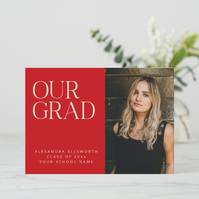 Anuncio Elegant Modern Photo Red White Simple Graduation (Anverso de pie)