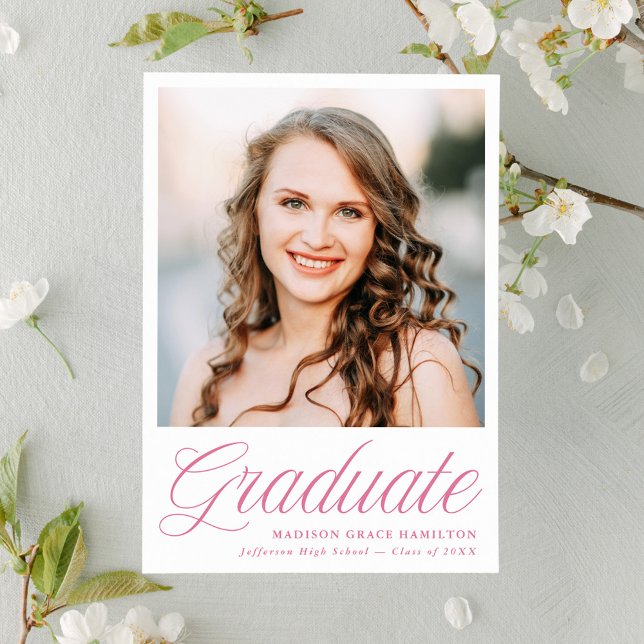 Anuncio Elegant Pink Script Photo Graduation (Subido por el creador)