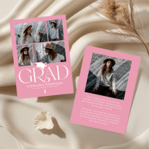 Elegant Pink & White Photo Collage Graduation