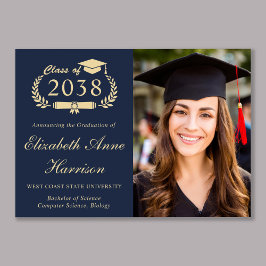 Anuncio Elegant Script Photo Blue Gold College Graduation