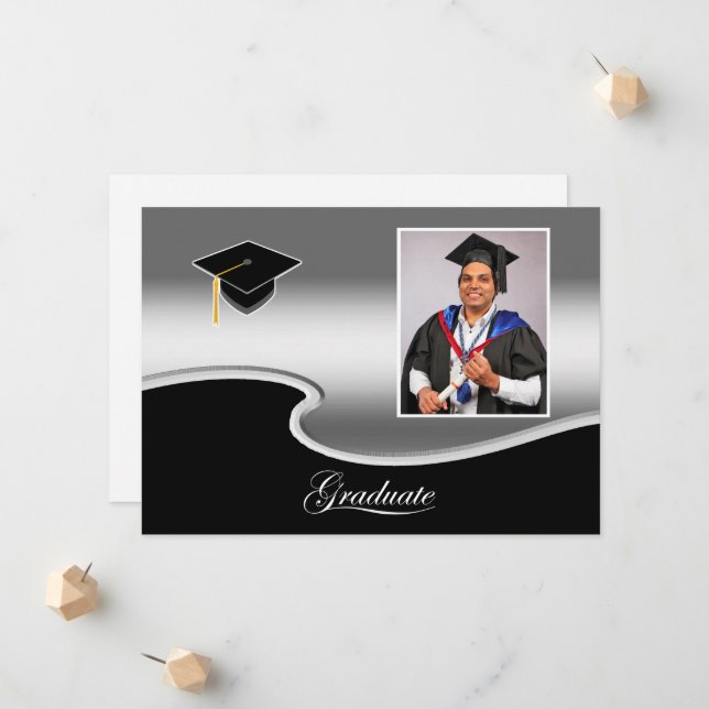 Anuncio Elegant Silver and Black Grad Party invitation (Anverso/Reverso In Situ)