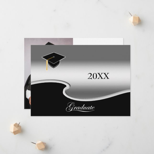 Anuncio Elegant Silver and Black with Photo Graduation (Anverso/Reverso In Situ)