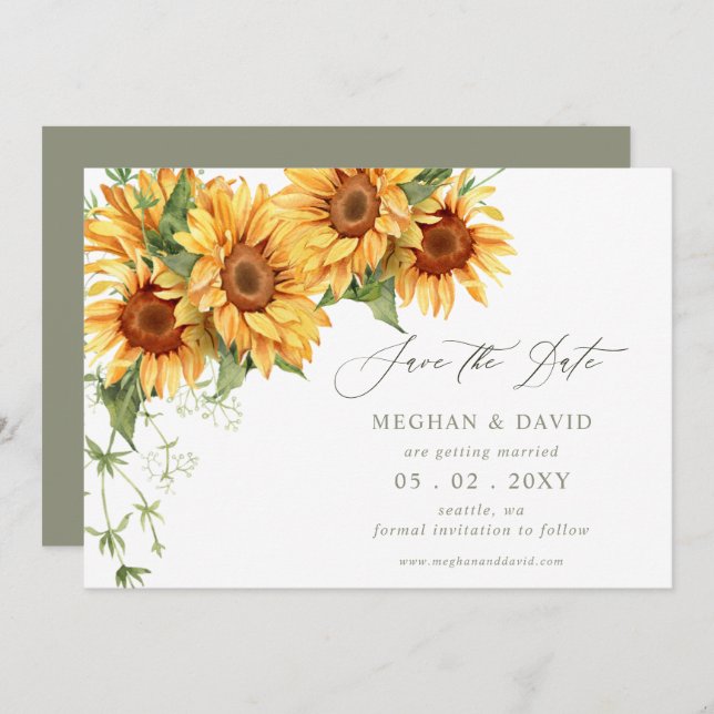 Anuncio Elegant Sunflowers Garden Floral Save the Date (Anverso / Reverso)