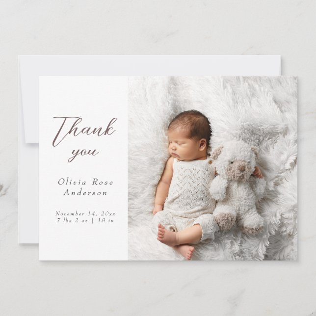 Anuncio Elegant Thank Baby Photos Modern Calligraphy Birth (Anverso)